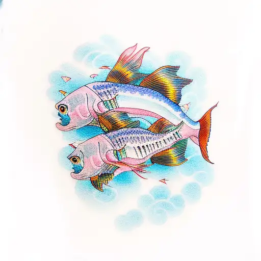 Mamma Fish Carrying Baby Fish In Her Arms And Swimming To Safety