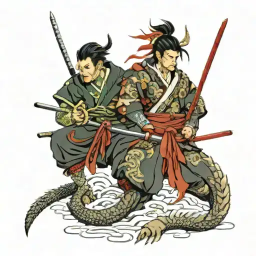 Dragon And Samurai Warrior Holding
