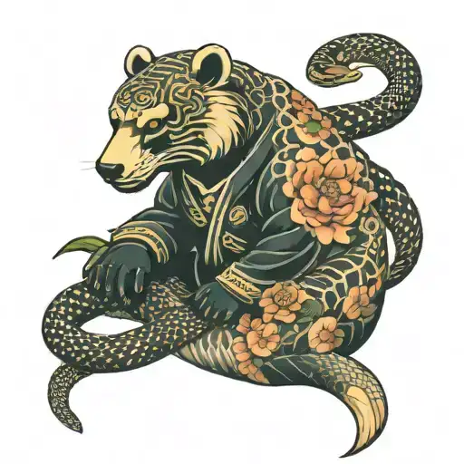 Snake Wrapped Tightly Around Bear Sitting