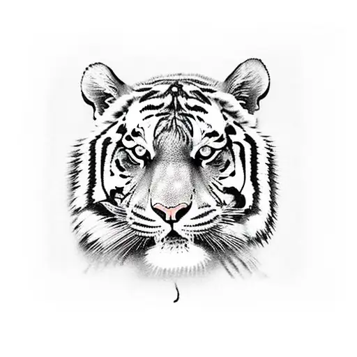 Tiger In Black Inkt With Rose's In Red Inkt