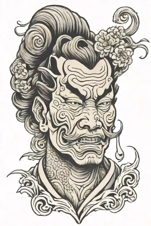 Japanese Kamakubi Severed Head With Finger Wave And Wind Background