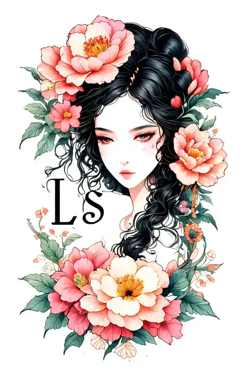 Flower Liana Bracelet Around The Arm With Three Initials L S And E