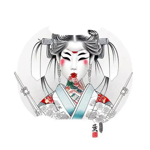Beautiful Geisha With Long Lashes And Full Lips