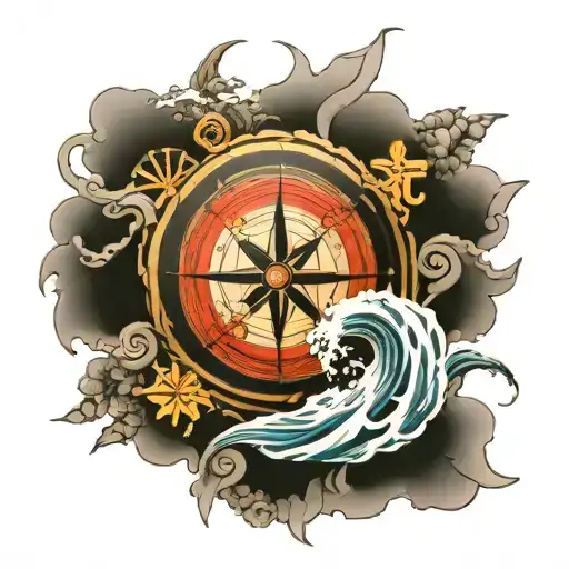 Nordic Compass Surrounded By Japanese Tidal Waves