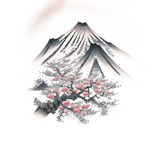 Cherry Blossom With Mountain