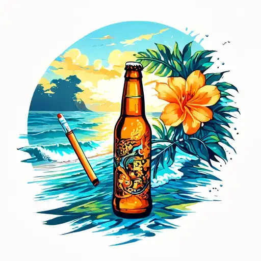 Beach In Goa With Beer Bottle And Cig