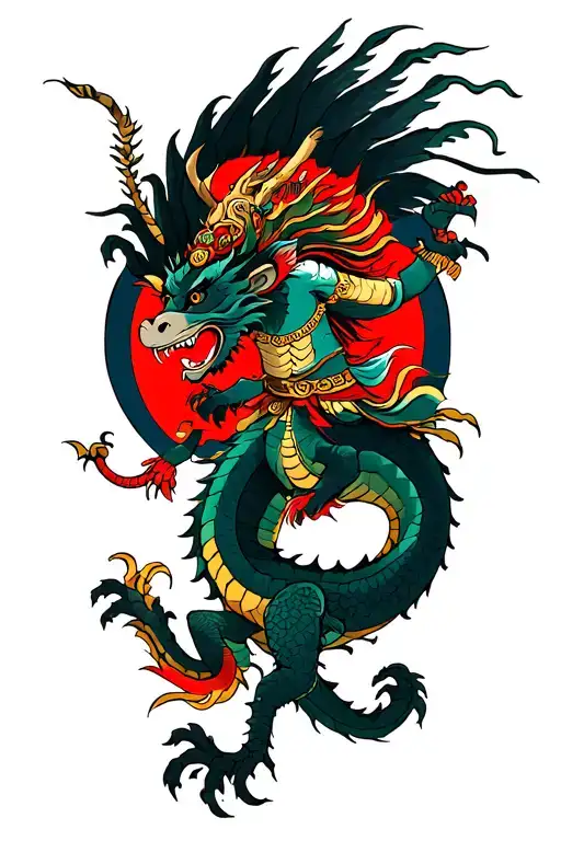 Monkey King Riding Dragon Flying