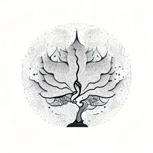 Bodhi Tree With Leaves Inspired By Thai Architecture