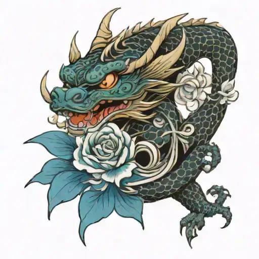 One Mask With Dragon And Flowers