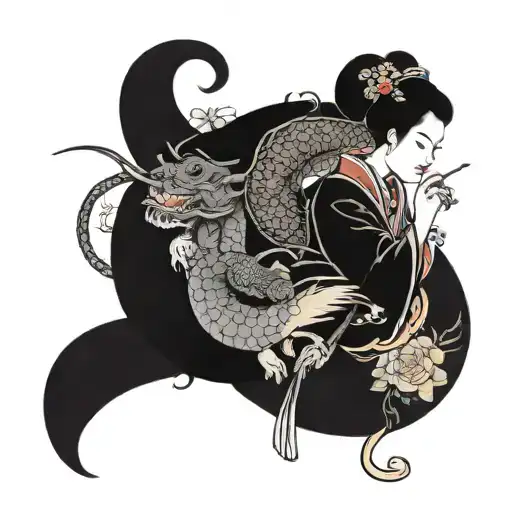 Geisha And Dragon Intertwined
