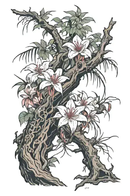 Dead Tree And Spider Lily Infront