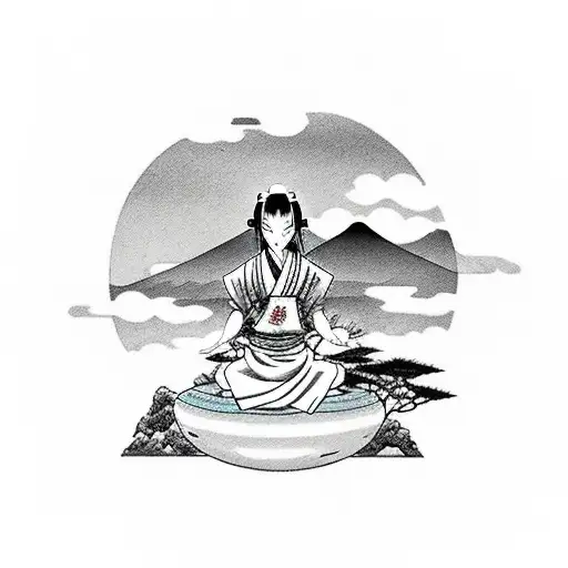 Anime Character Meditating In A Serene Mountain Landscape