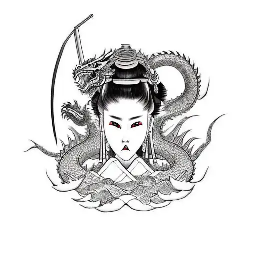 Samurai Girl With A Dragon