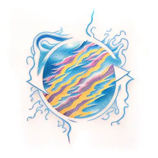 Lightning Bolt With Water Waves In It Like Japanese