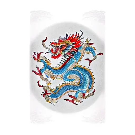 Asian Chinese Dragon With Lotus