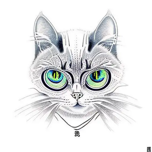 3-Eyed Cat Tattoo Stencil