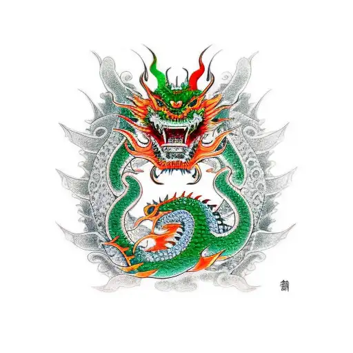 Japaneese Green And Orange Dragon