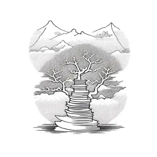 A Stack Of Five Books With Tree Growing Out The Top