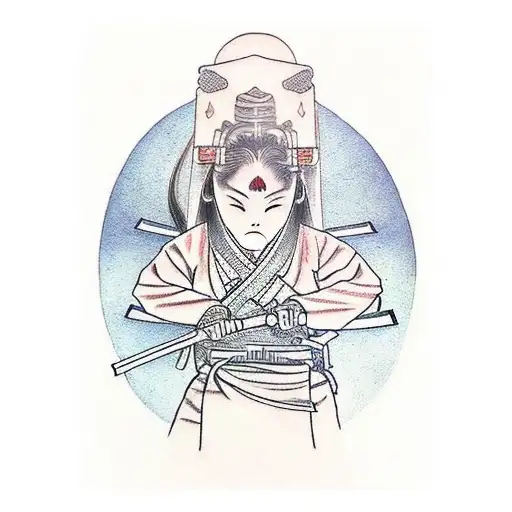 Woman Samurai In Combat