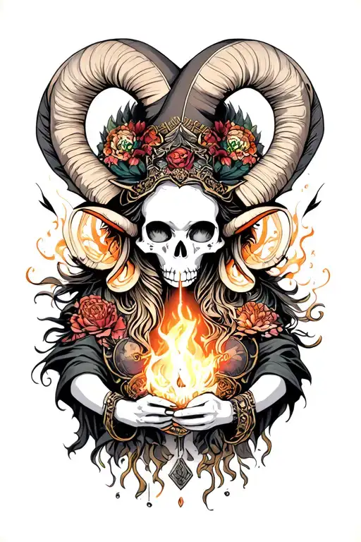 Aries Skull Mysterious Witch Casting Spells