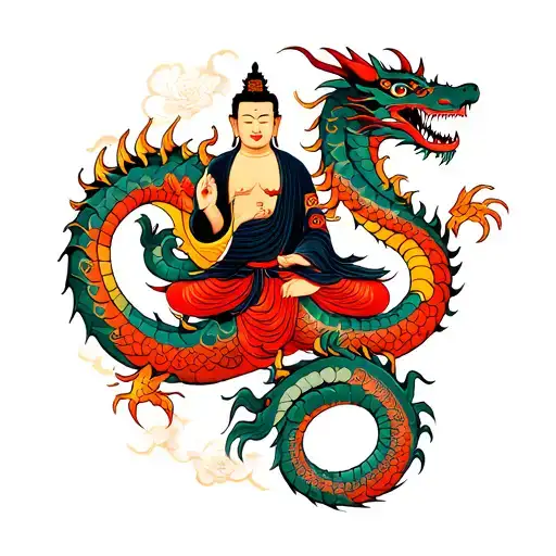 Budha Ridding A Dragon