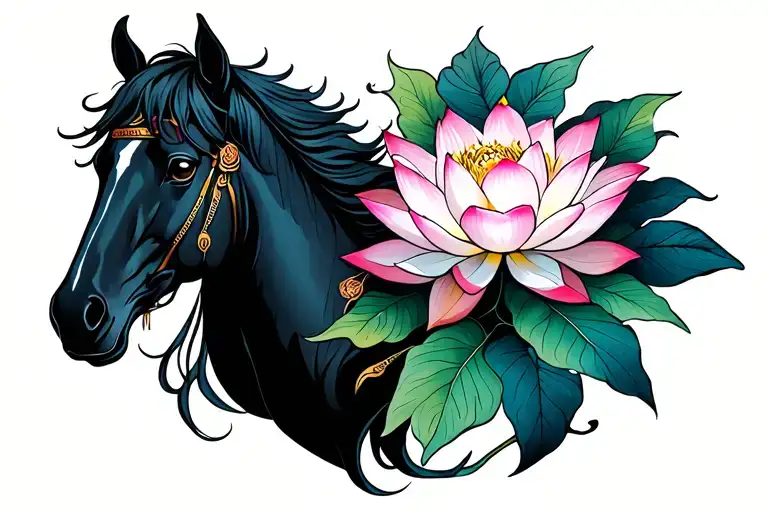 Horse And Lotus Flower