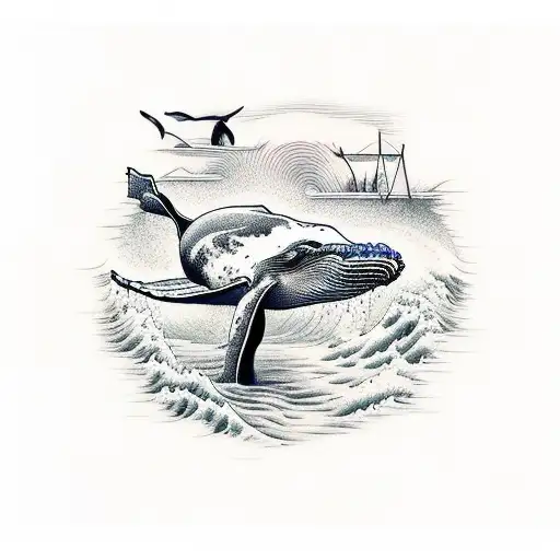 Humpback Whale And Man In Canoe With Dog