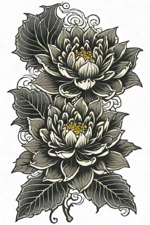 Japanese Style Crysanthemum Flower With Lotus Flower Half Sleeve