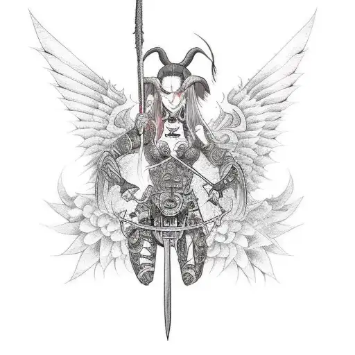 A Fierce Succubus Warrior Engaged In A Epic Sword Fight With A Cybernetic Angel