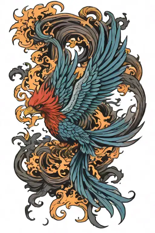 Colour Phoenix Rising From The Ashes Transforming