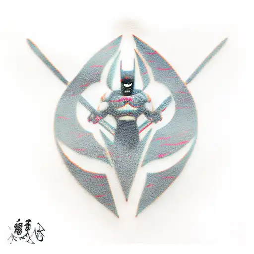 A Minimalist Tattoo Of Batman's Emblem With A Falling Icarus In The Background