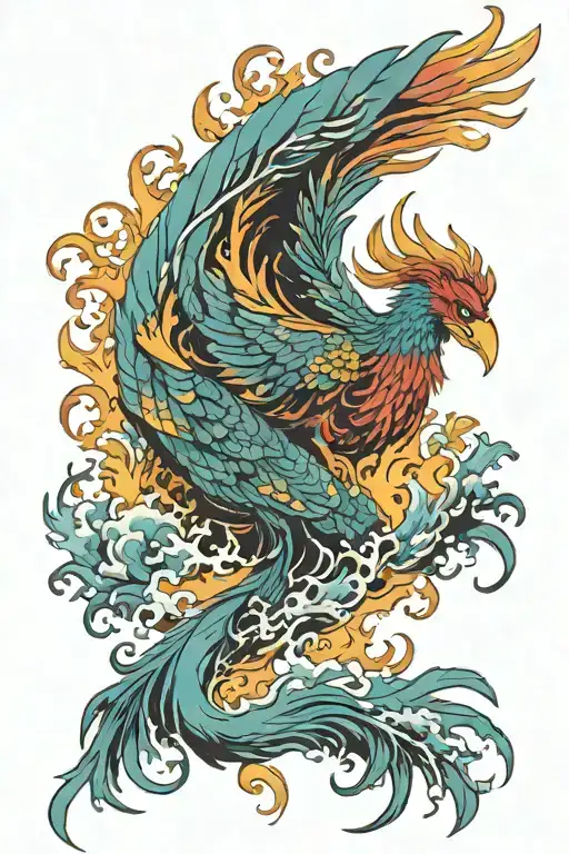 Colour Phoenix Rising From The Ashes Transforming