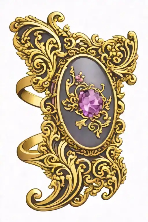 Gold Ring Finger With Amethyst Oval Cabochon
