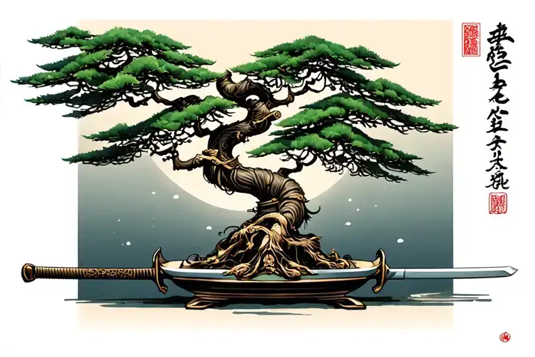Bonsai Tree With Samurai Sword