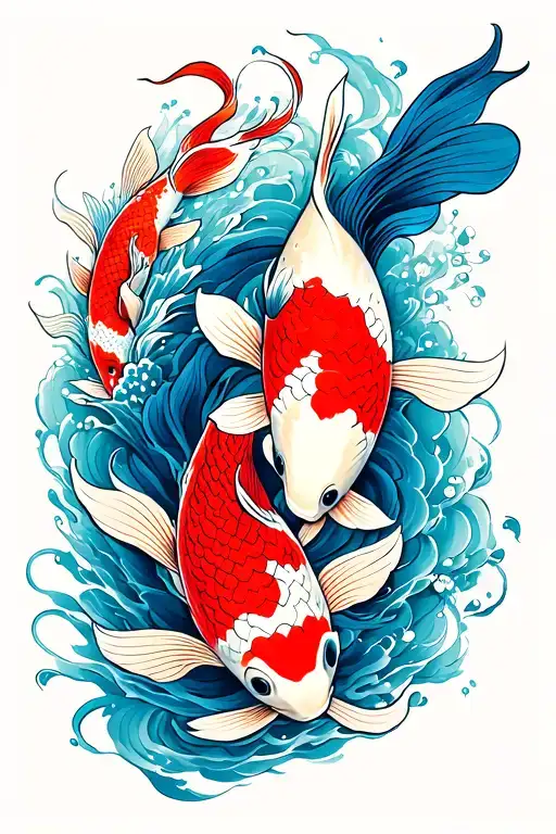 Koi Fish One Red And One Blue