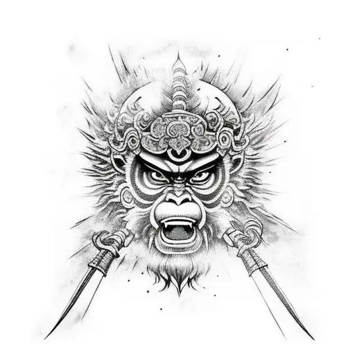 Sun Wukong Back Tattoo Samurai Coloured