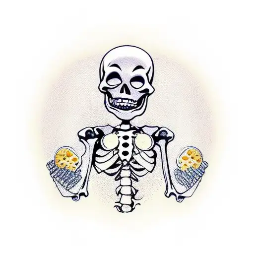 Cartoon Skeleton Taking Pills But The Pills Are Music Notes