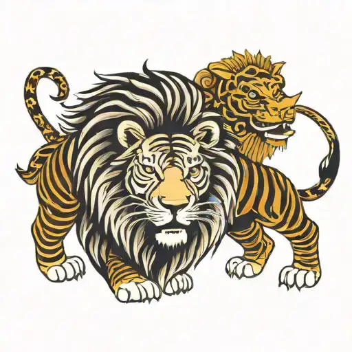 Lion In Zebra Print Surrounded By Buddhist