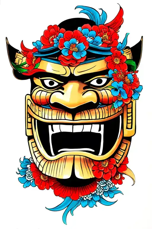 Japanese Warrior Mask On Forearm Half Sleeve