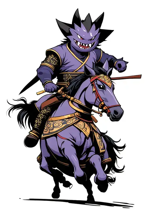 Gengar The Pokemon As A Samurai Riding A Horse Using More Traditional Japanese Styling