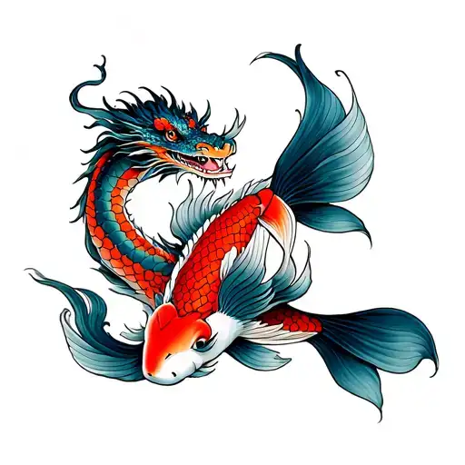 Dragons And Koi Fish