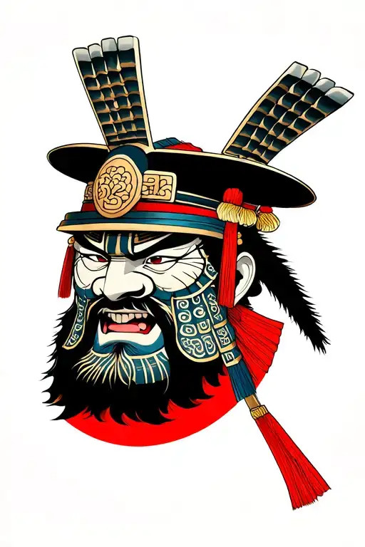 Japanese Warrior Head On Forarm Half Sleeve