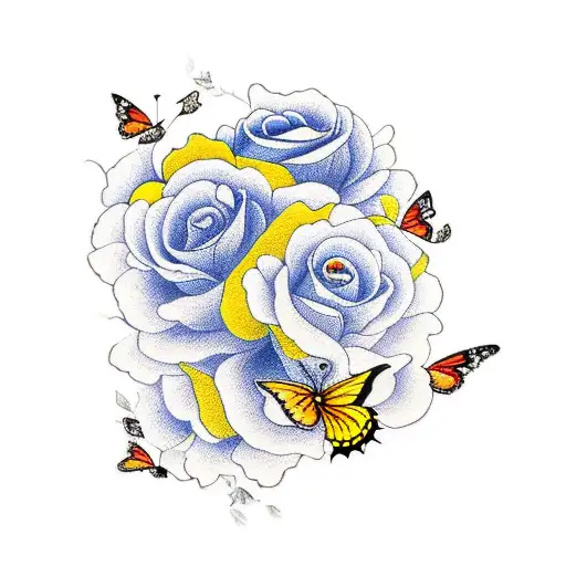 Yellow Rose With Butterflies