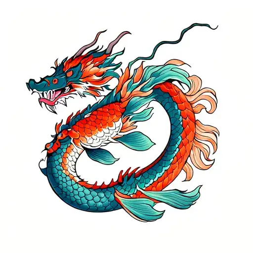 Carp Turned Ancient Japanese Dragon