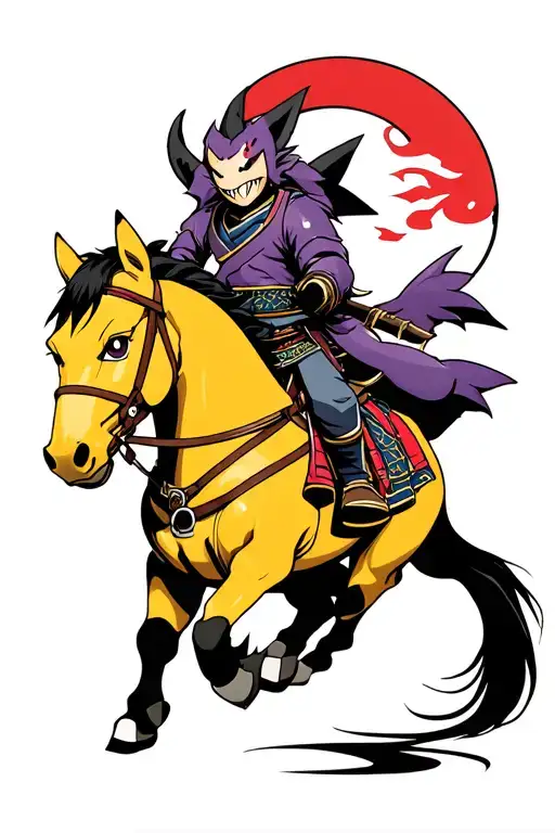 Gengar Pokemon As A Samurai Riding A Horse