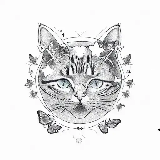 Cat And Human With Red String With Butterflies And Stars With C And H And 2021