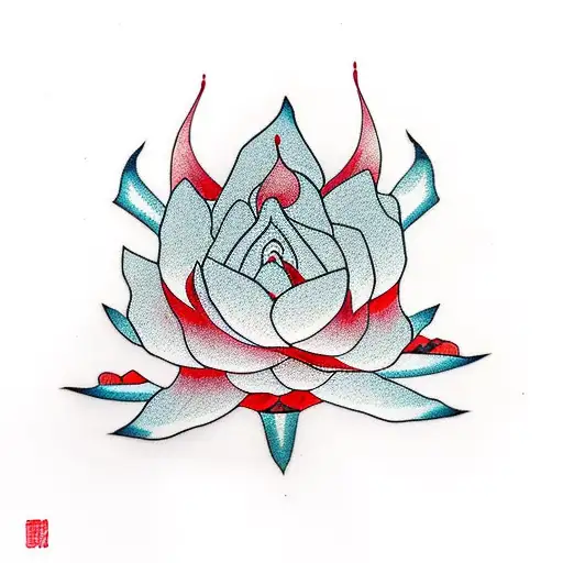 Red Lotus With Rose