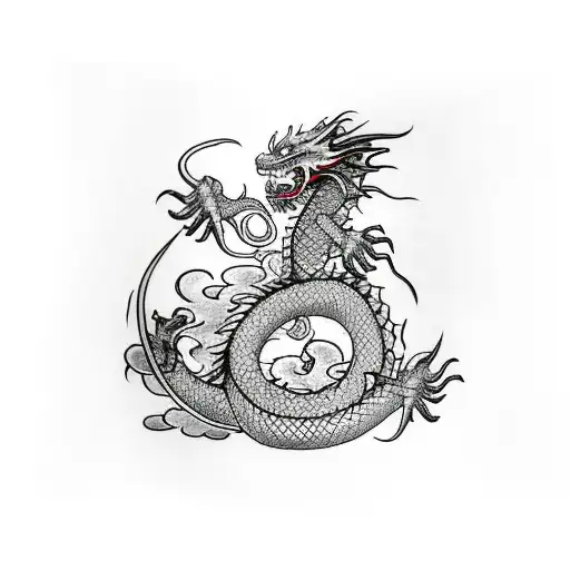 Dragon Wrapped Around A Sword With Flowers