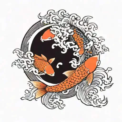 Yin Yang Koi Fish With Wave