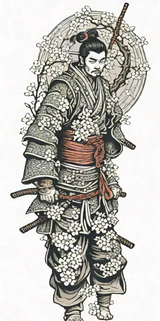 Samurai Among Cherry Blossom Tree